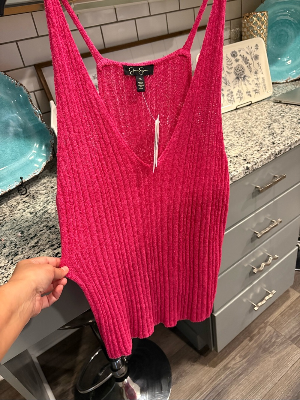 Jessica Simpson Bright Pink Ribbed V-Neck Camisole